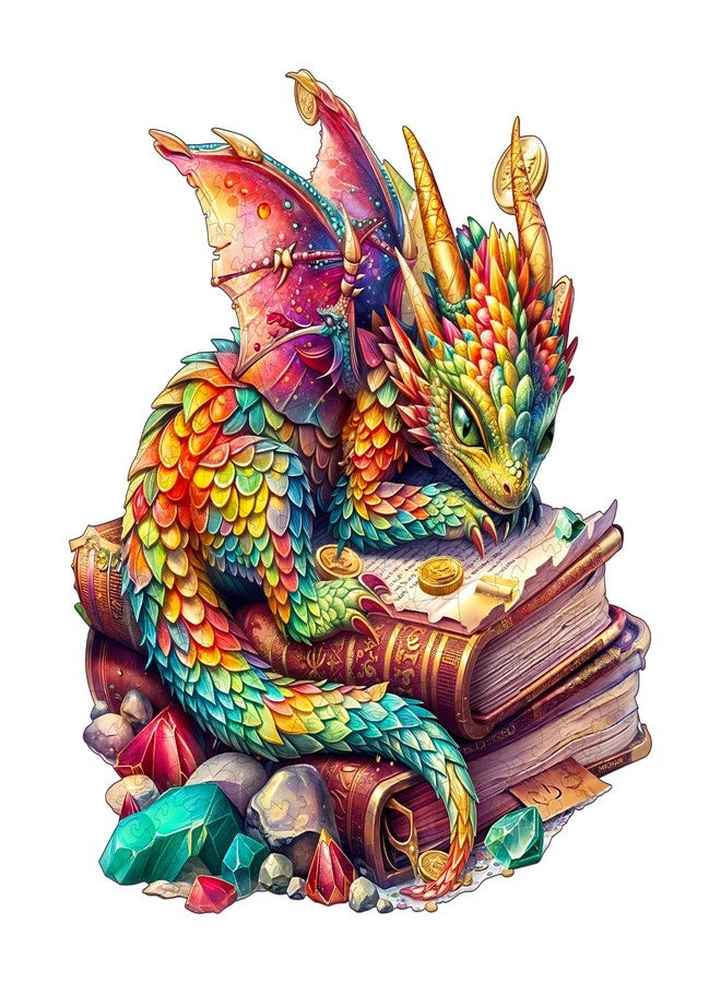 Jigfoxy Wooden Puzzles for Adults, Jeweled Dragon Wood Puzzle for Adults, Unique Animal-Shaped Wooden Jigsaw Puzzle, Christmas Thanksgiving Gifts for Family and Friends (M-11.4 * 10.7in-185pcs) - Image 1